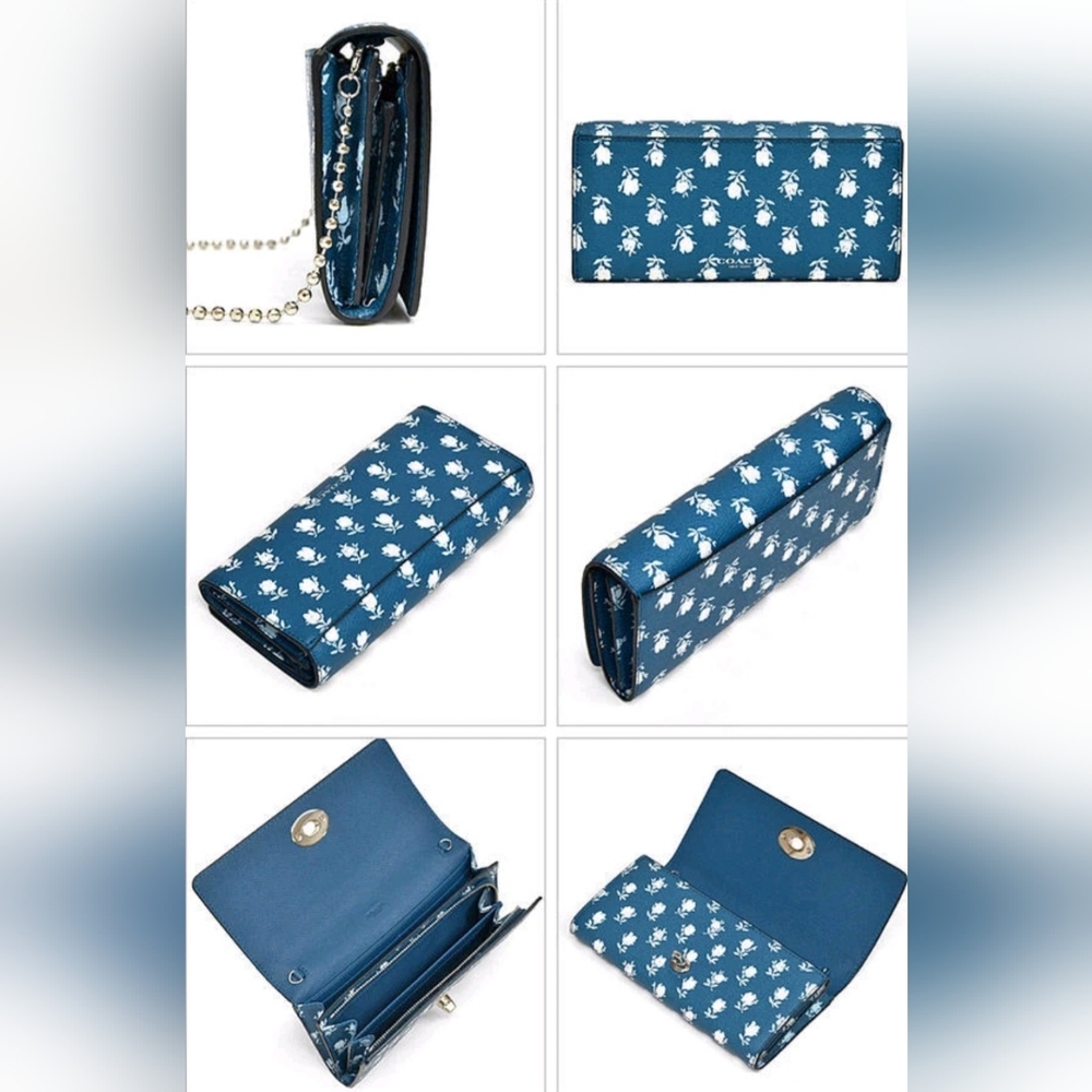 NWT Coach Badlands Blue Floral Removable Chain Slim Wallet - Picture 2 of 7